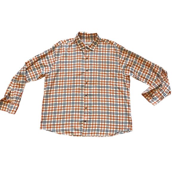 Peter Millar Men's XL Blue OrangePlaid Long Sleeve Button Flannel Shirt #166 - Picture 1 of 7